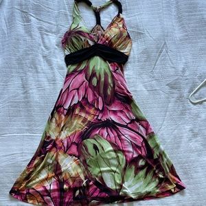 Sexy, silky halter summer dress small pink and black